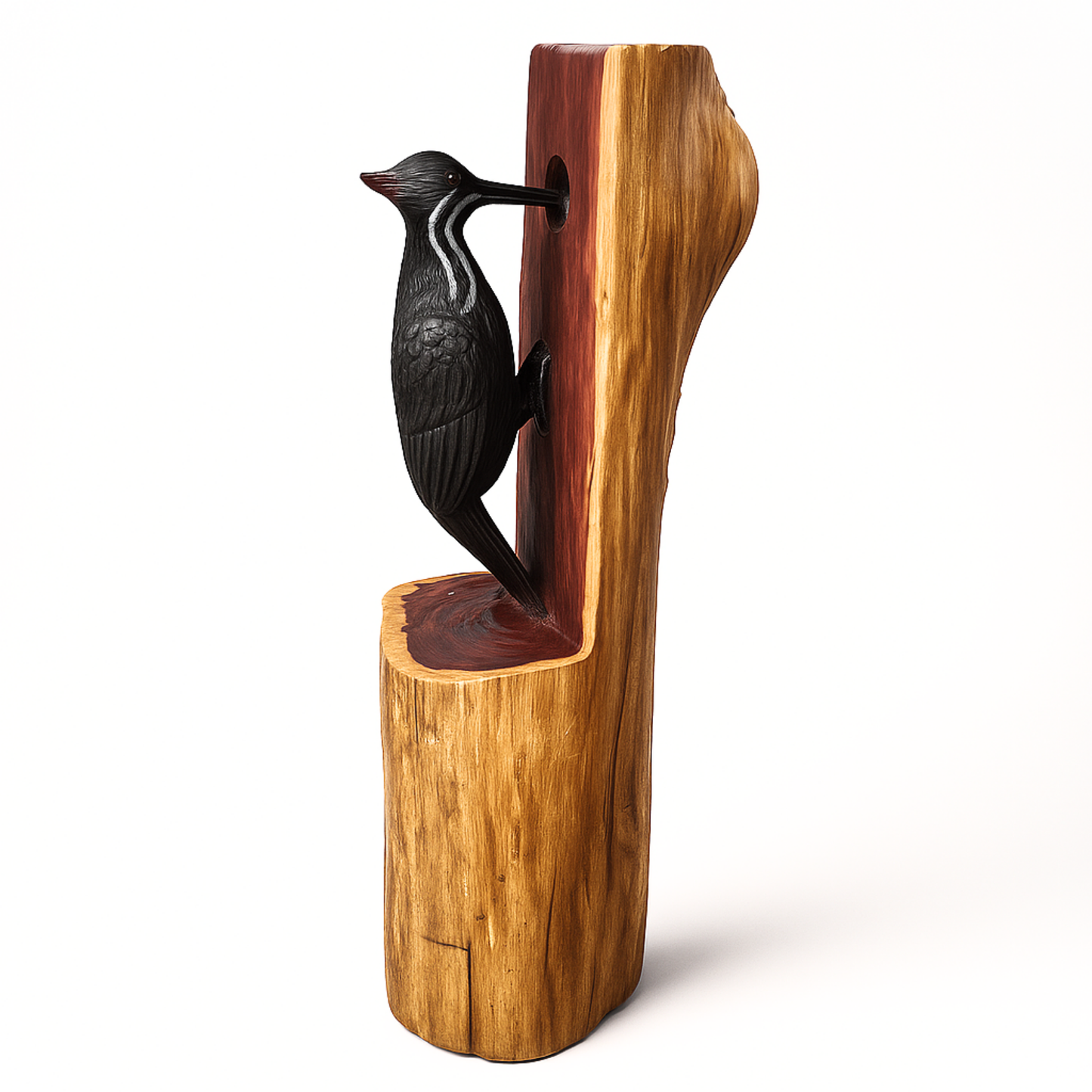 Pileated Woodpecker Chainsaw Carving – Rustic Handmade Cedar Woodpecker Statue – Wildlife Décor & Bird Lover Gift