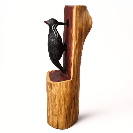 Pileated Woodpecker Chainsaw Carving – Rustic Handmade Cedar Woodpecker Statue – Wildlife Décor & Bird Lover Gift