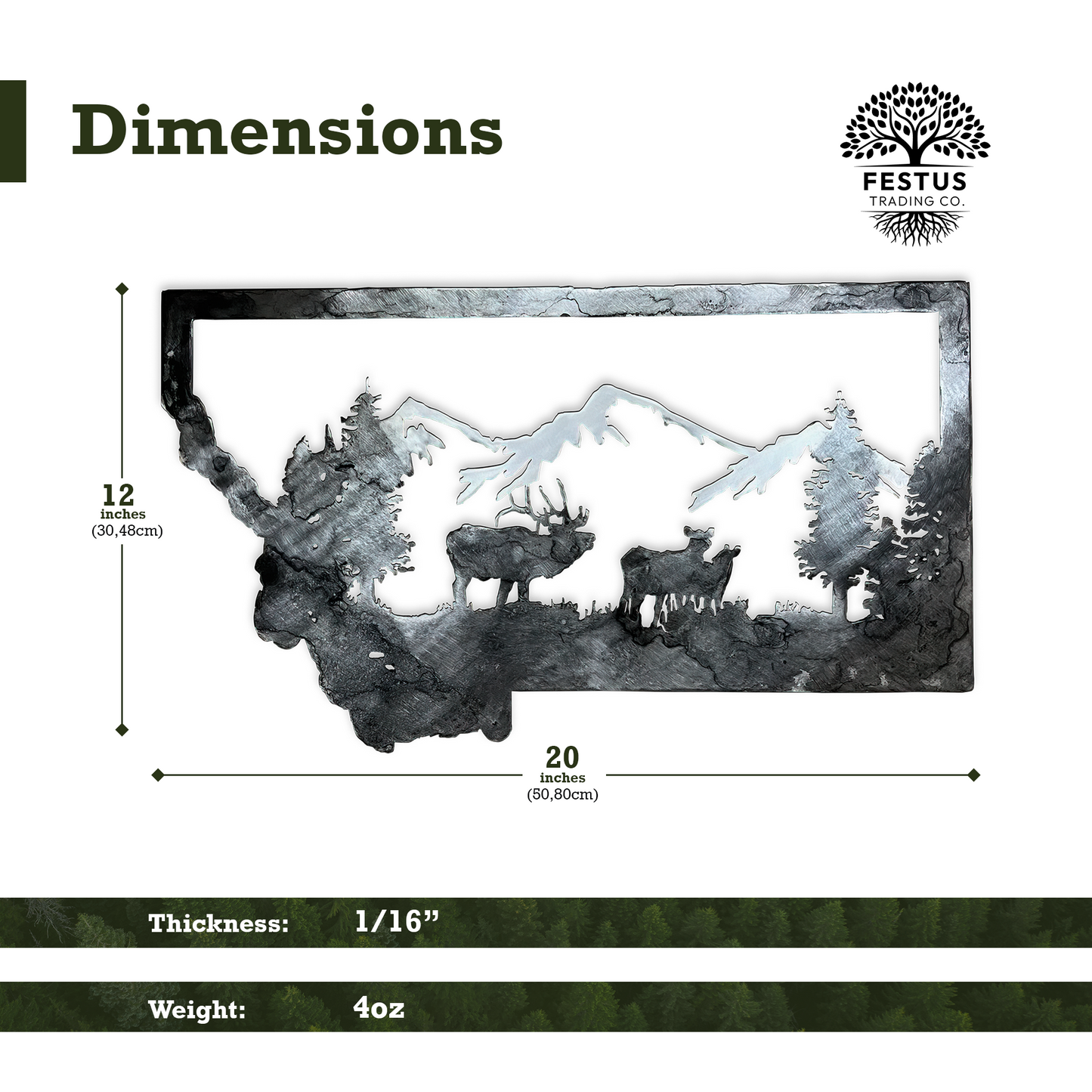 Montana Elk - Patina with 3 Elk Metal Art