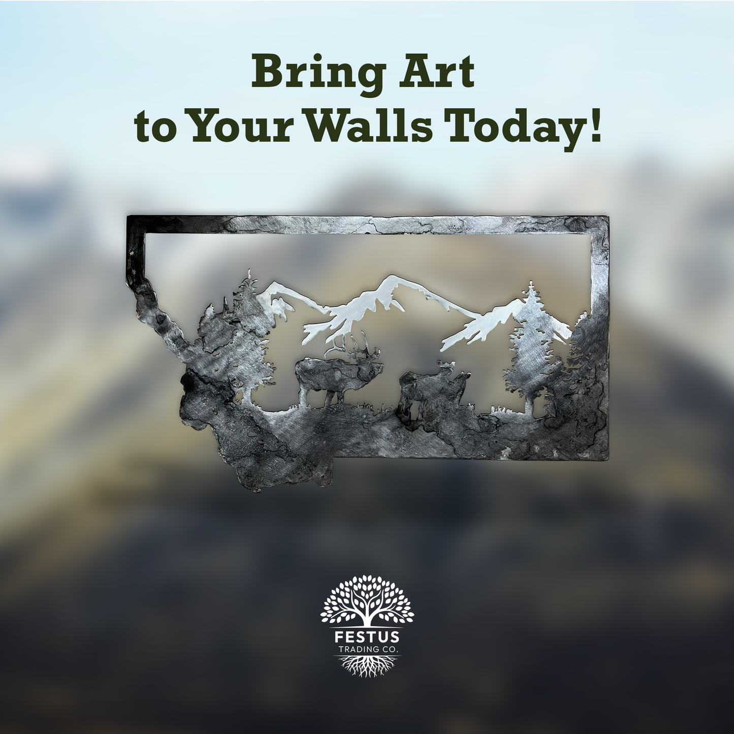 Montana Elk - Patina with 3 Elk Metal Art