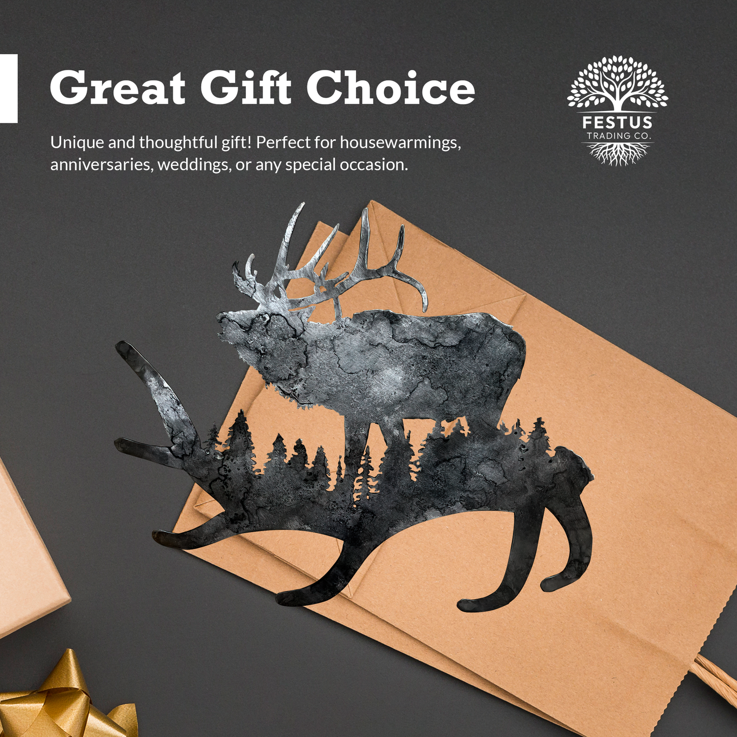 Elk Antler - Patina Metal Wall Art