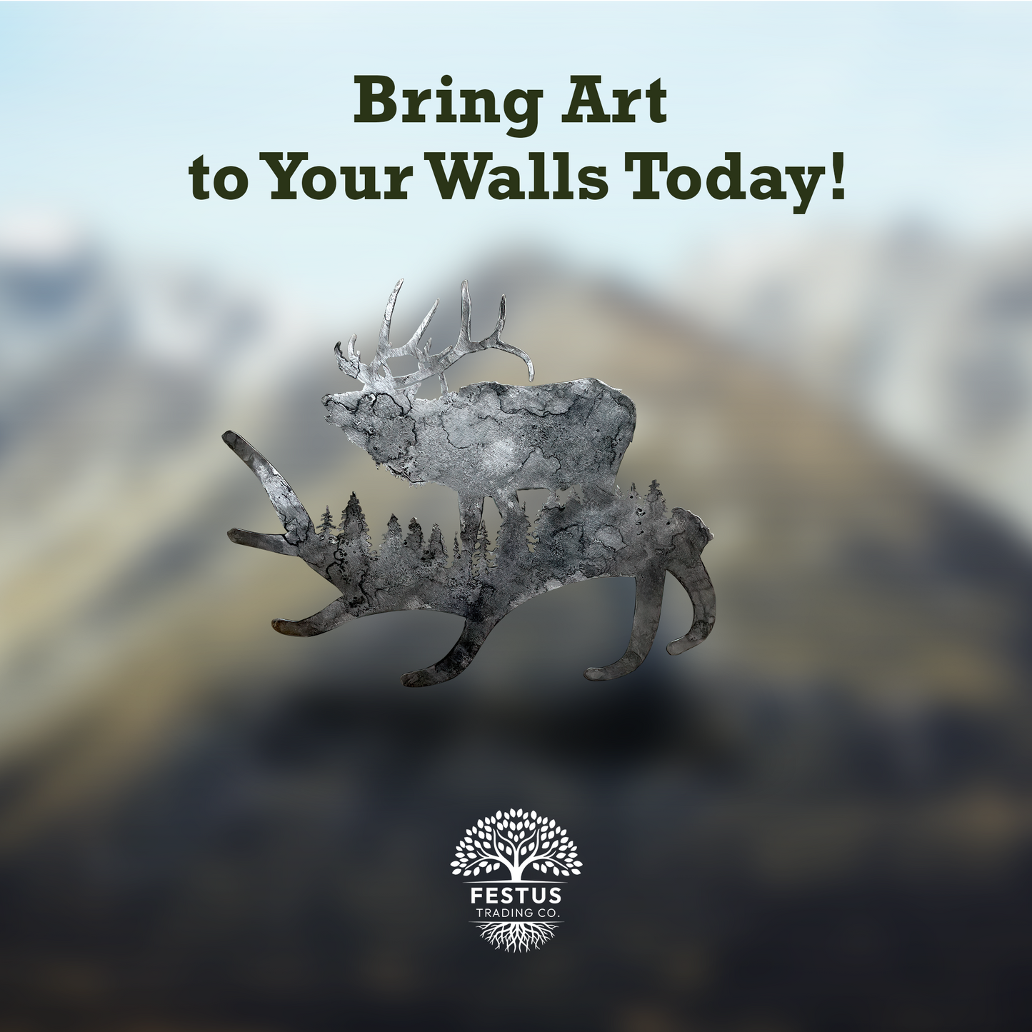 Elk Antler - Patina Metal Wall Art