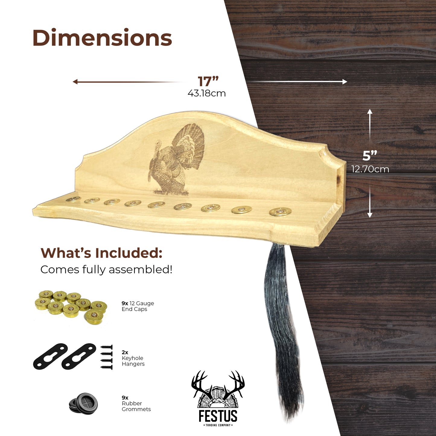 Turkey Beard Display & Mount Kit – Rustic Turkey Fan & Beard Mount Plaque, Perfect for Hunting Trophies, Home & Cabin Décor