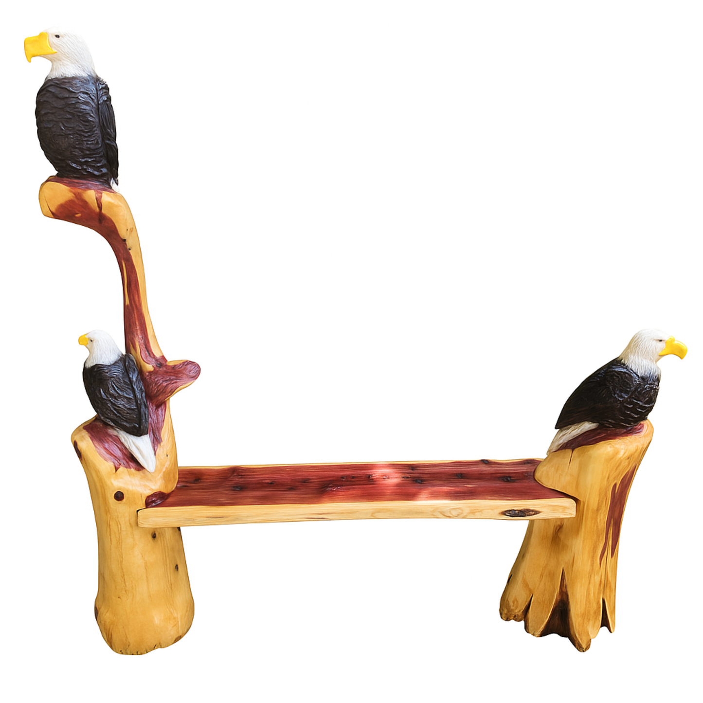 Triple Bald Eagle 6-Foot Cedar Bench – Handcrafted Wildlife Chainsaw Carving