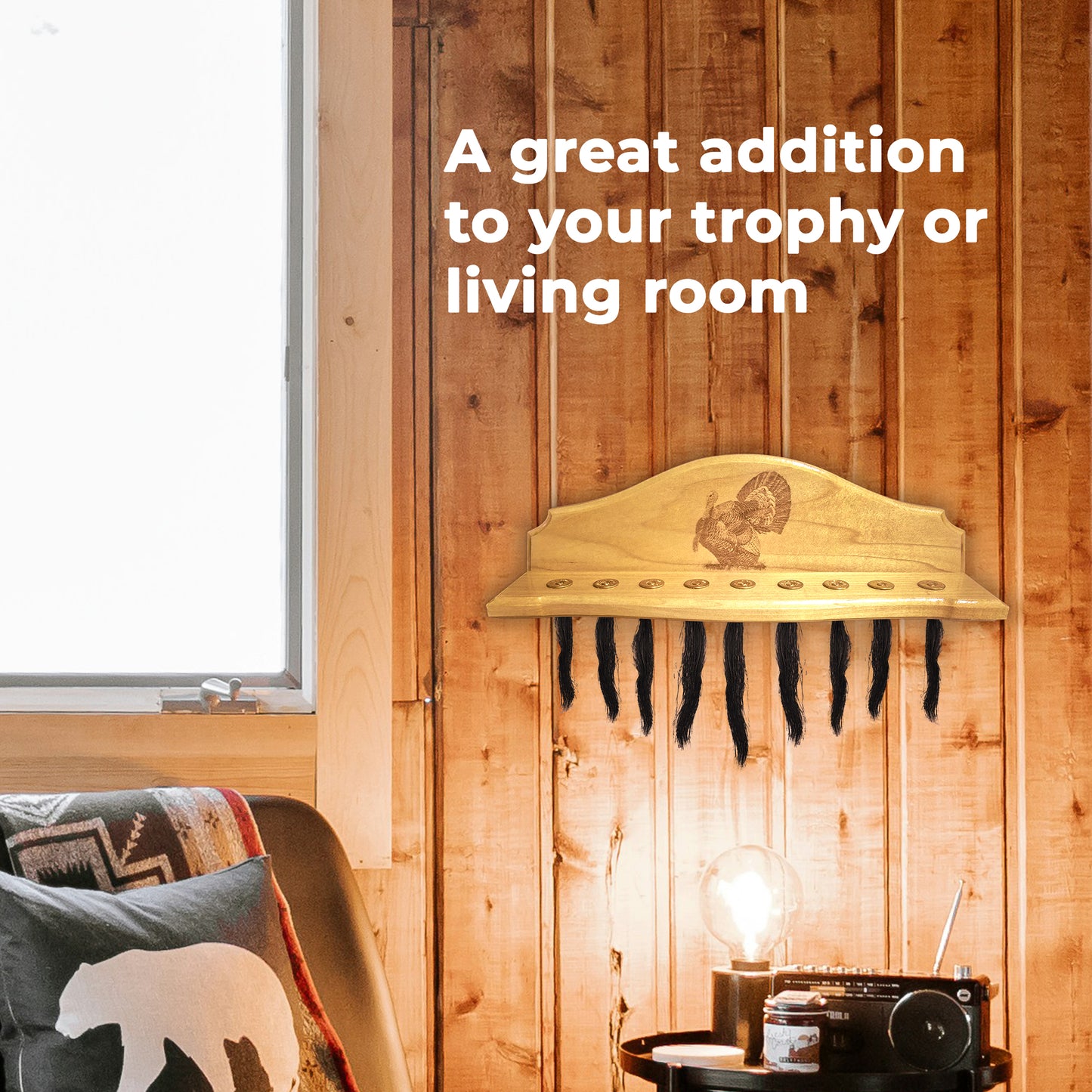 Turkey Beard Display & Mount Kit – Rustic Turkey Fan & Beard Mount Plaque, Perfect for Hunting Trophies, Home & Cabin Décor