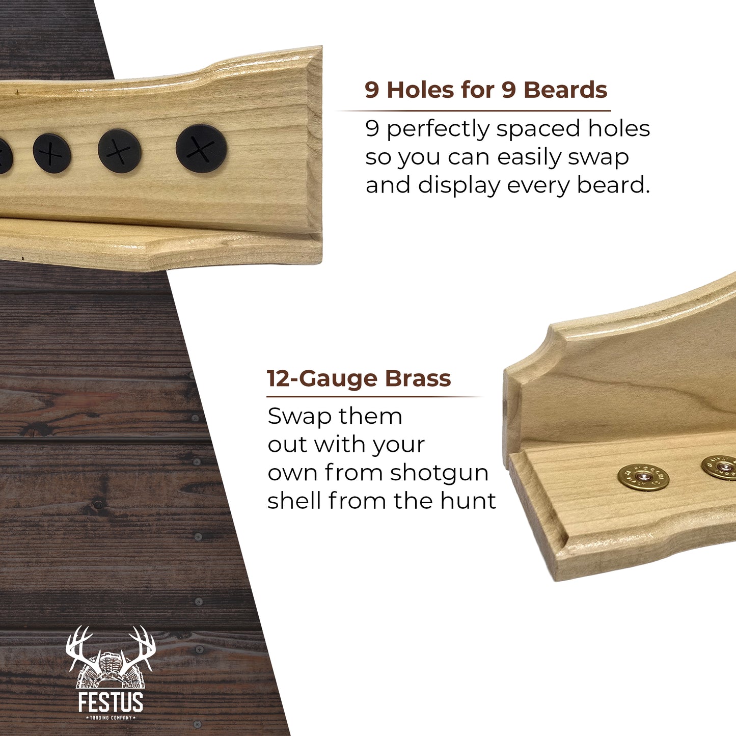 Turkey Beard Display & Mount Kit – Rustic Turkey Fan & Beard Mount Plaque, Perfect for Hunting Trophies, Home & Cabin Décor