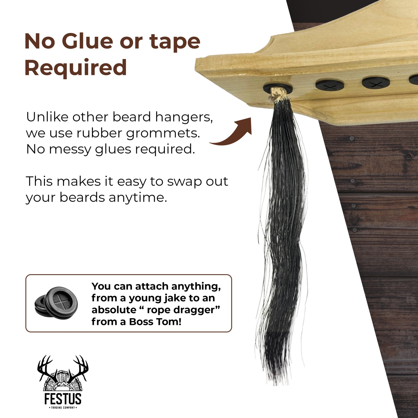Turkey Beard Display & Mount Kit – Rustic Turkey Fan & Beard Mount Plaque, Perfect for Hunting Trophies, Home & Cabin Décor