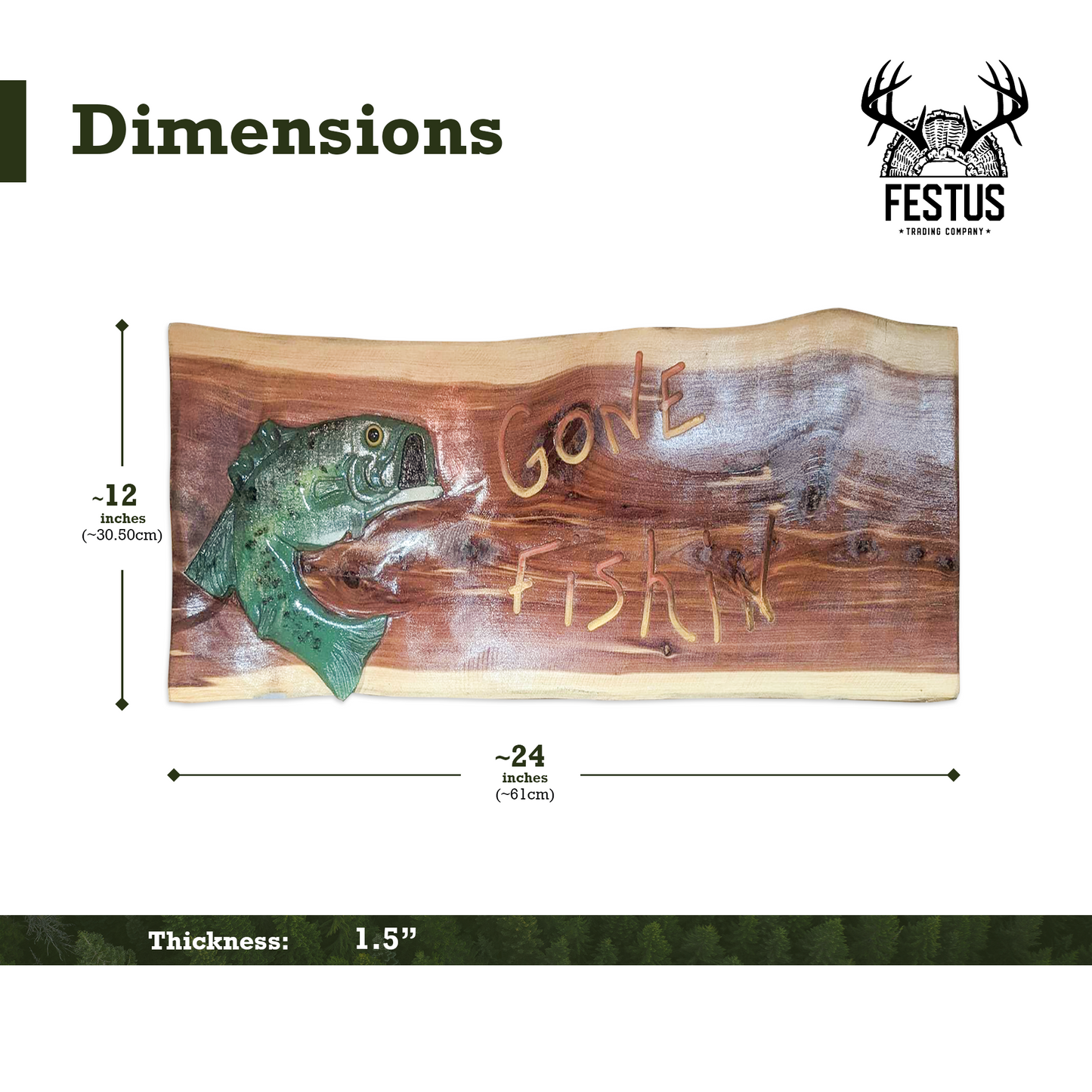 Handmade Cedar Wood Sign – Rustic “Gone Fishing’” Wall Décor with Carved Bass Design | Cabin, Lodge, Lake House, or Man Cave Gift