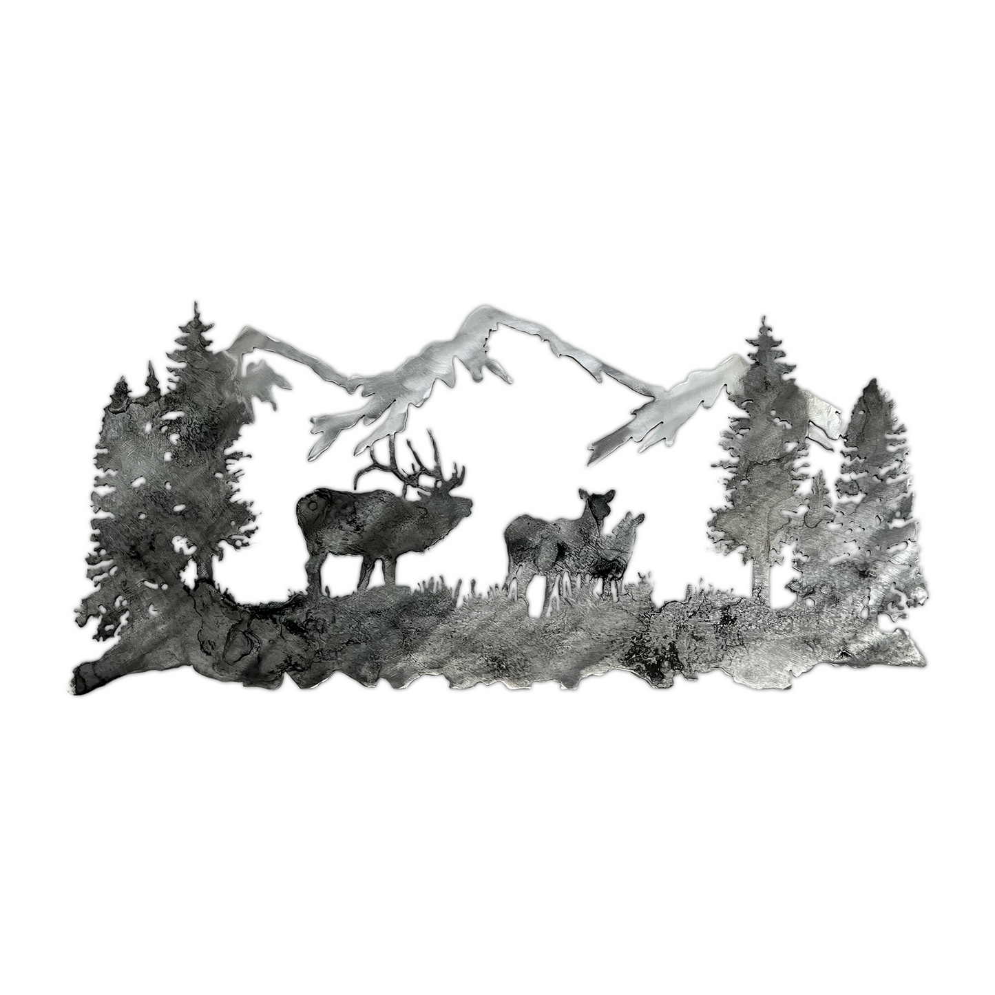 Metal Mountain Scene with Elk Sign – Nature Decor Rustic Wall Art Mountain Decor for Living Room, Metal Mountain Wall Art, Metal Elk Wall Art, Office, Cabin Decor & Lodge Décor