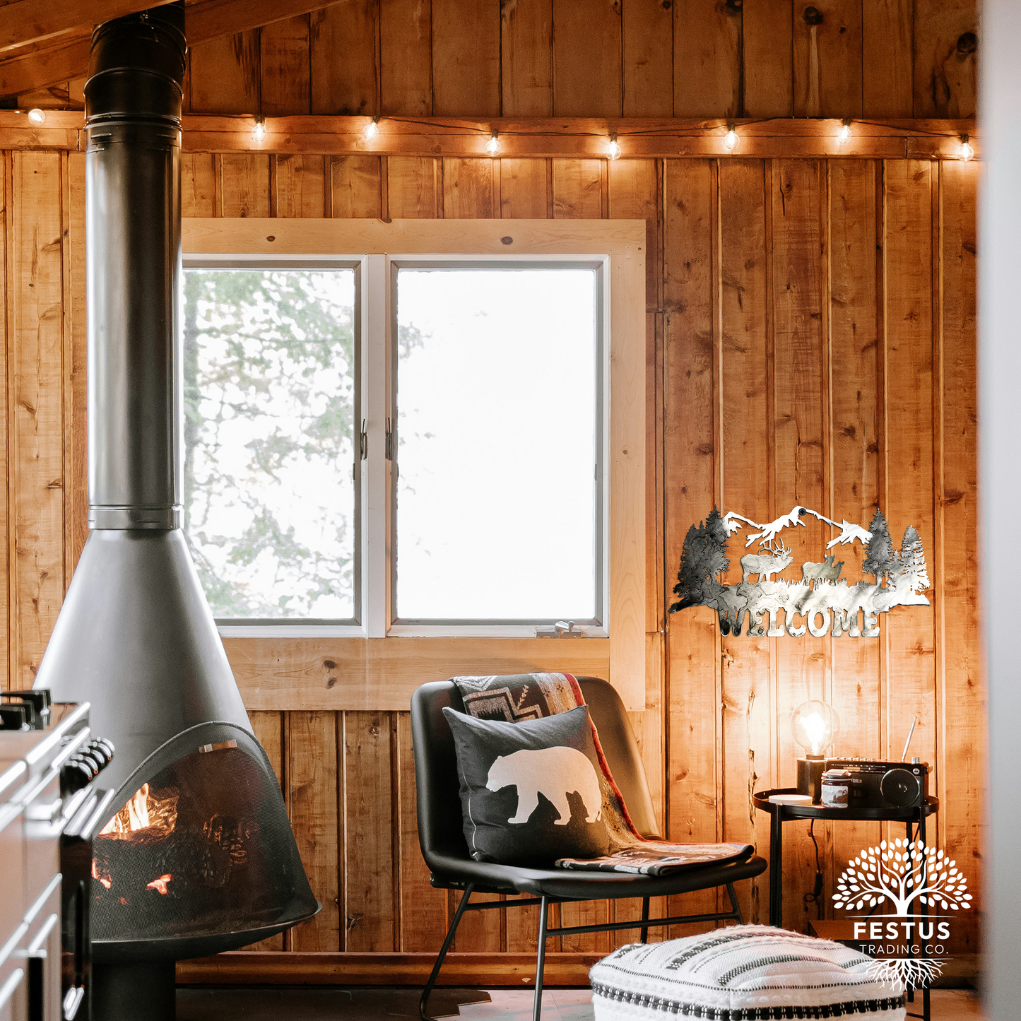 Metal Mountain Scene With Elk Welcome Sign – Nature Decor Rustic Wall Art Mountain Decor for Living Room, Metal Mountain Wall Art, Metal Elk Wall Art, Office, Cabin Decor & Lodge Décor