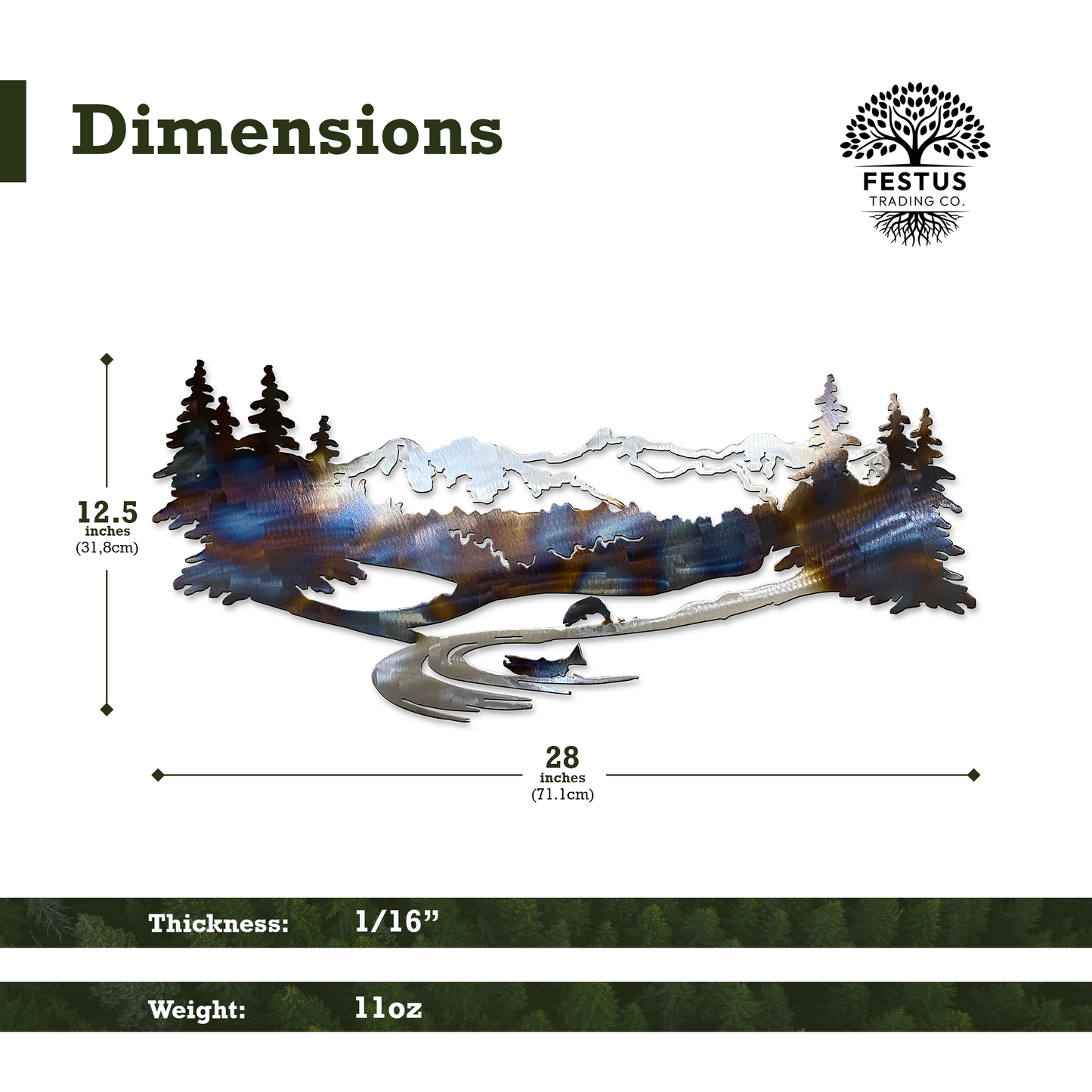 Mountain Metal Art with Fish – Nature Decor