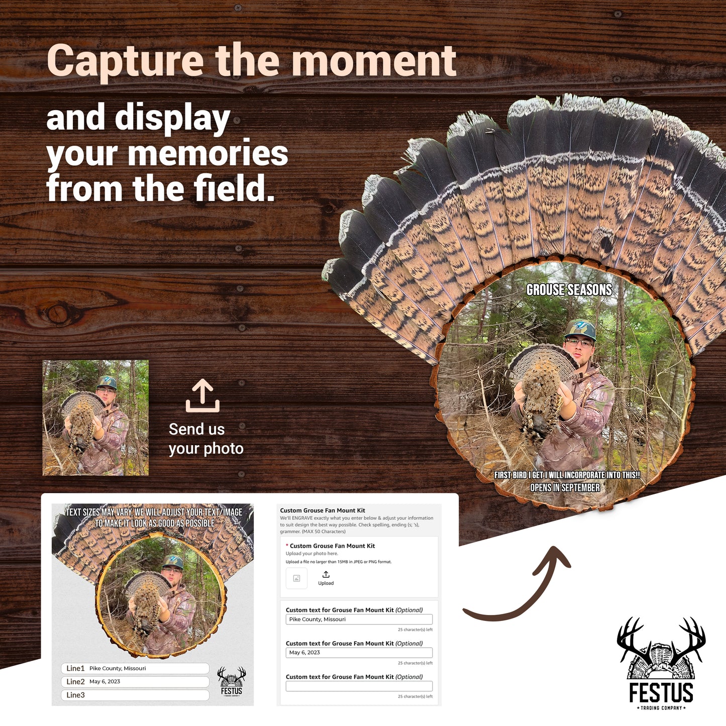 Custom Grouse Fan Mount Kit with Color Photo