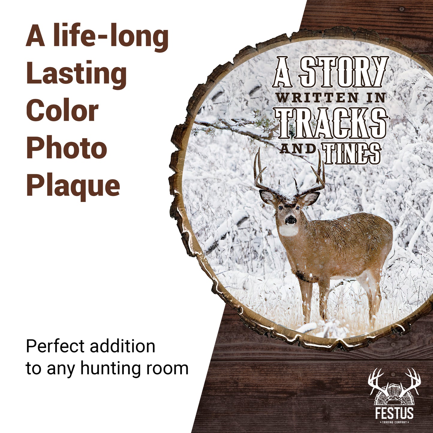 Whitetail Deer Hunting Photo Plaque – Rustic Cabin Wall Décor, Live Edge Wood with Epoxy Resin Finish, Durable Glossy Hunting Wall Art, Lodge & Outdoor Décor
