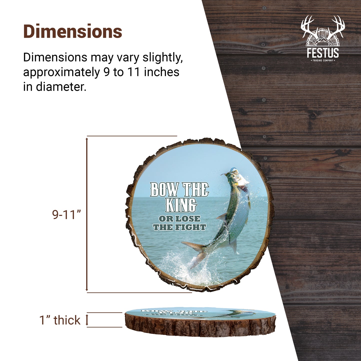 Tarpon Portrait Fishing Photo Plaque – Durable Glossy Epoxy Resin Finish, Rustic Live Edge Wood Wall Décor for Cabin, Lodge & Lake House