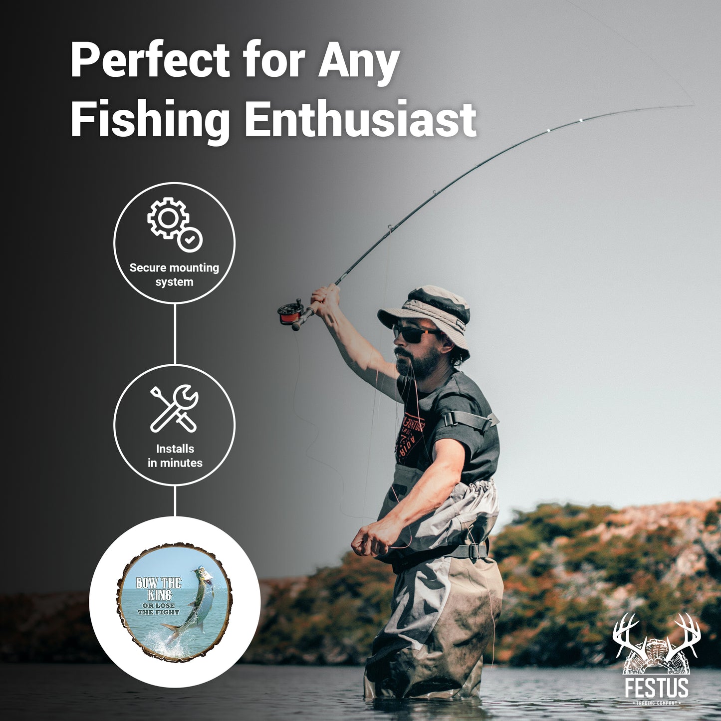 Tarpon Portrait Fishing Photo Plaque – Durable Glossy Epoxy Resin Finish, Rustic Live Edge Wood Wall Décor for Cabin, Lodge & Lake House