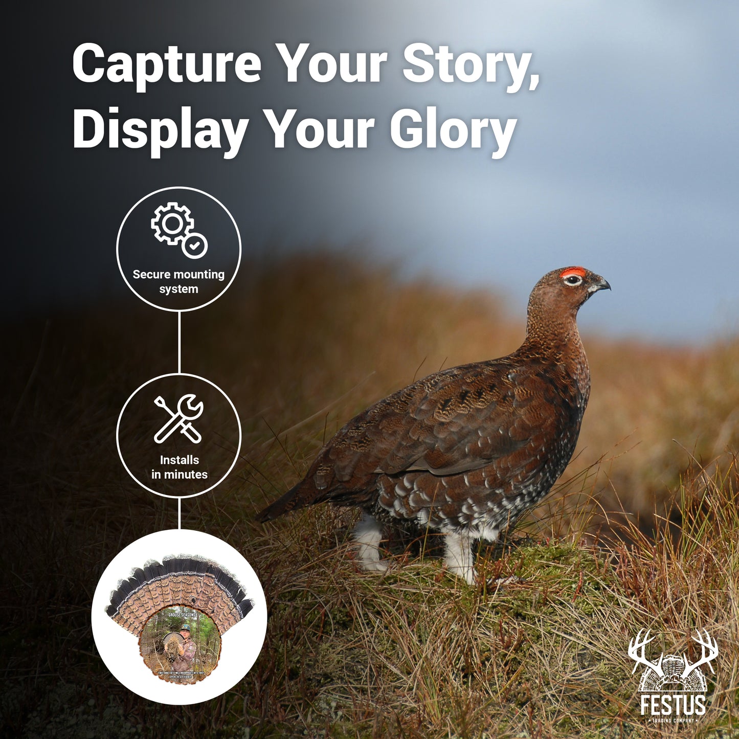 Custom Grouse Fan Mount Kit with Color Photo