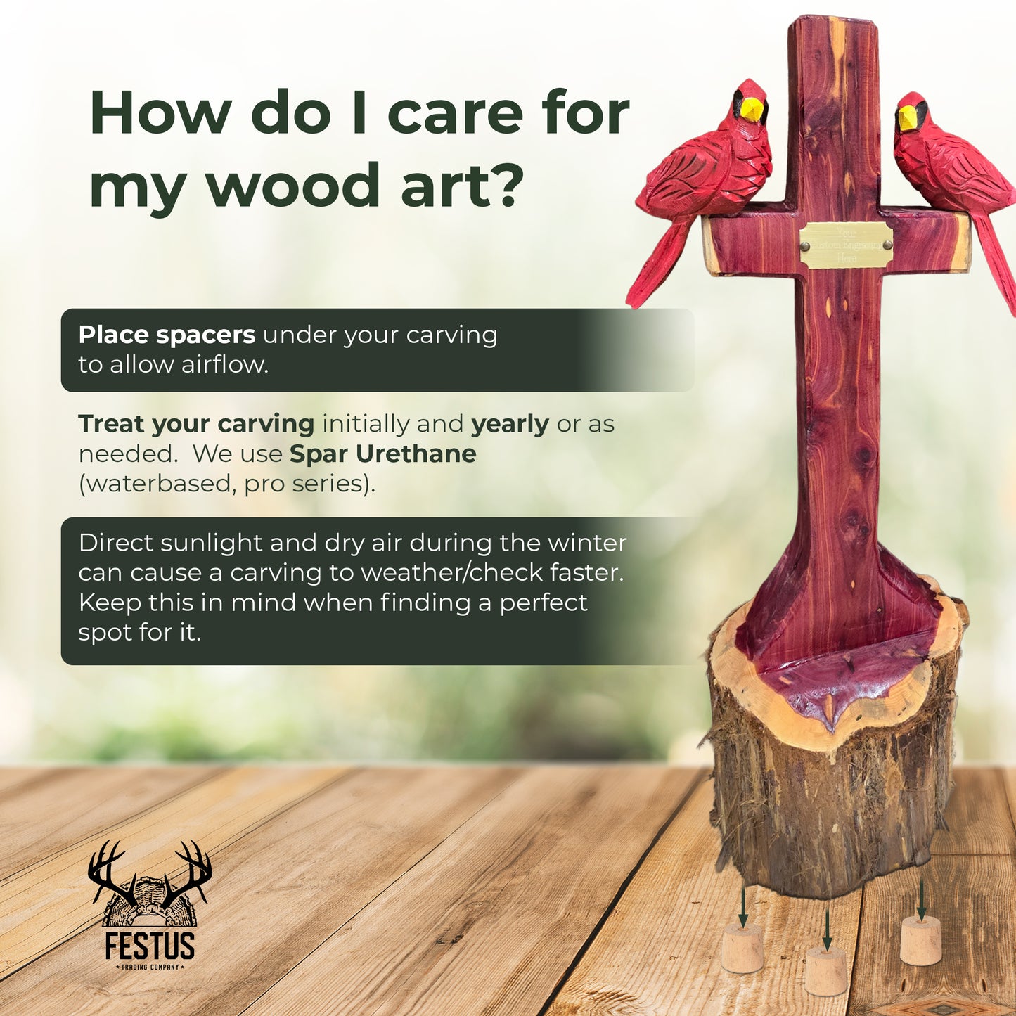 One/Two Cedar Cardinals on a Cross – Handmade Chainsaw Carving with Personalized Nameplate | Rustic Outdoor Décor & Memorial Art