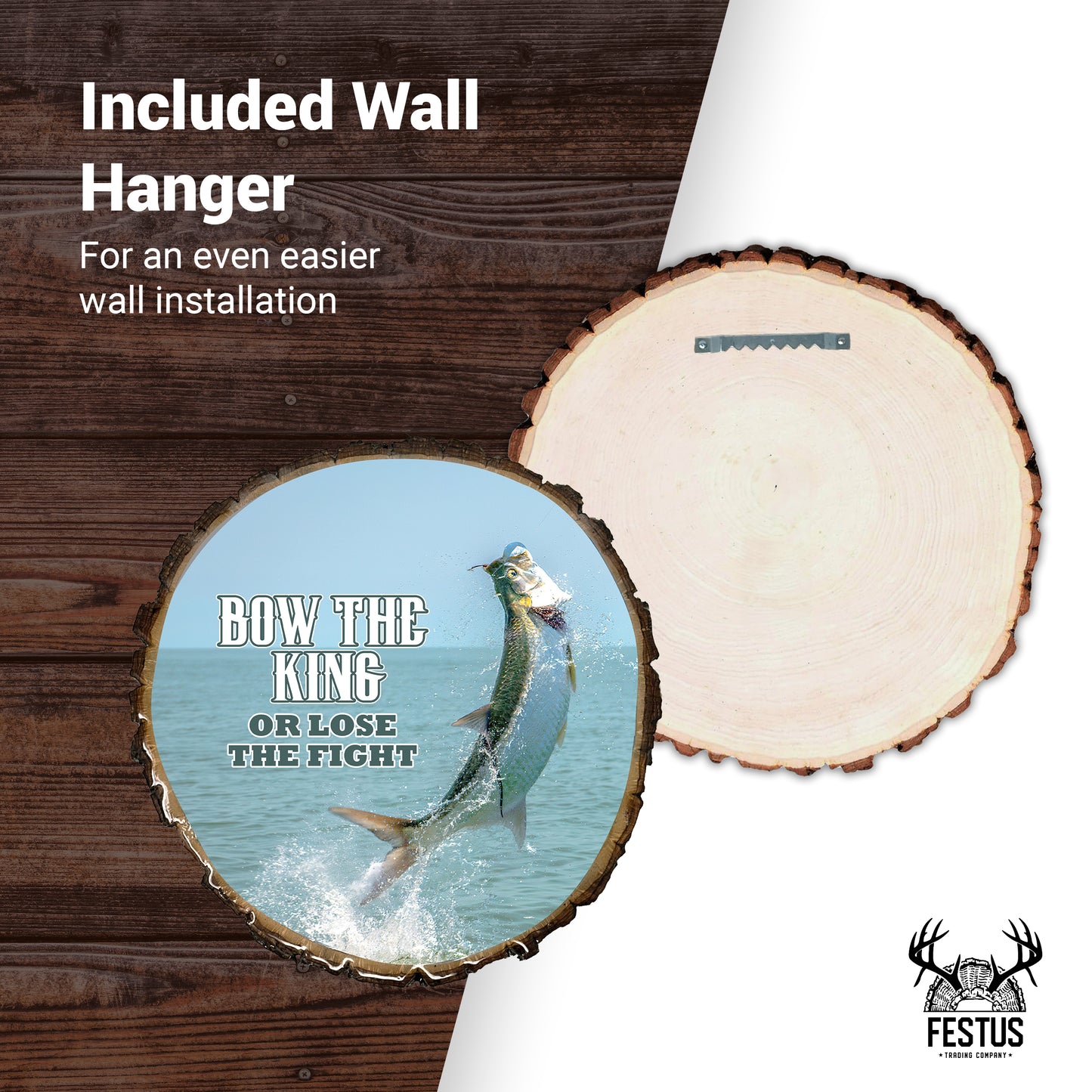 Tarpon Portrait Fishing Photo Plaque – Durable Glossy Epoxy Resin Finish, Rustic Live Edge Wood Wall Décor for Cabin, Lodge & Lake House