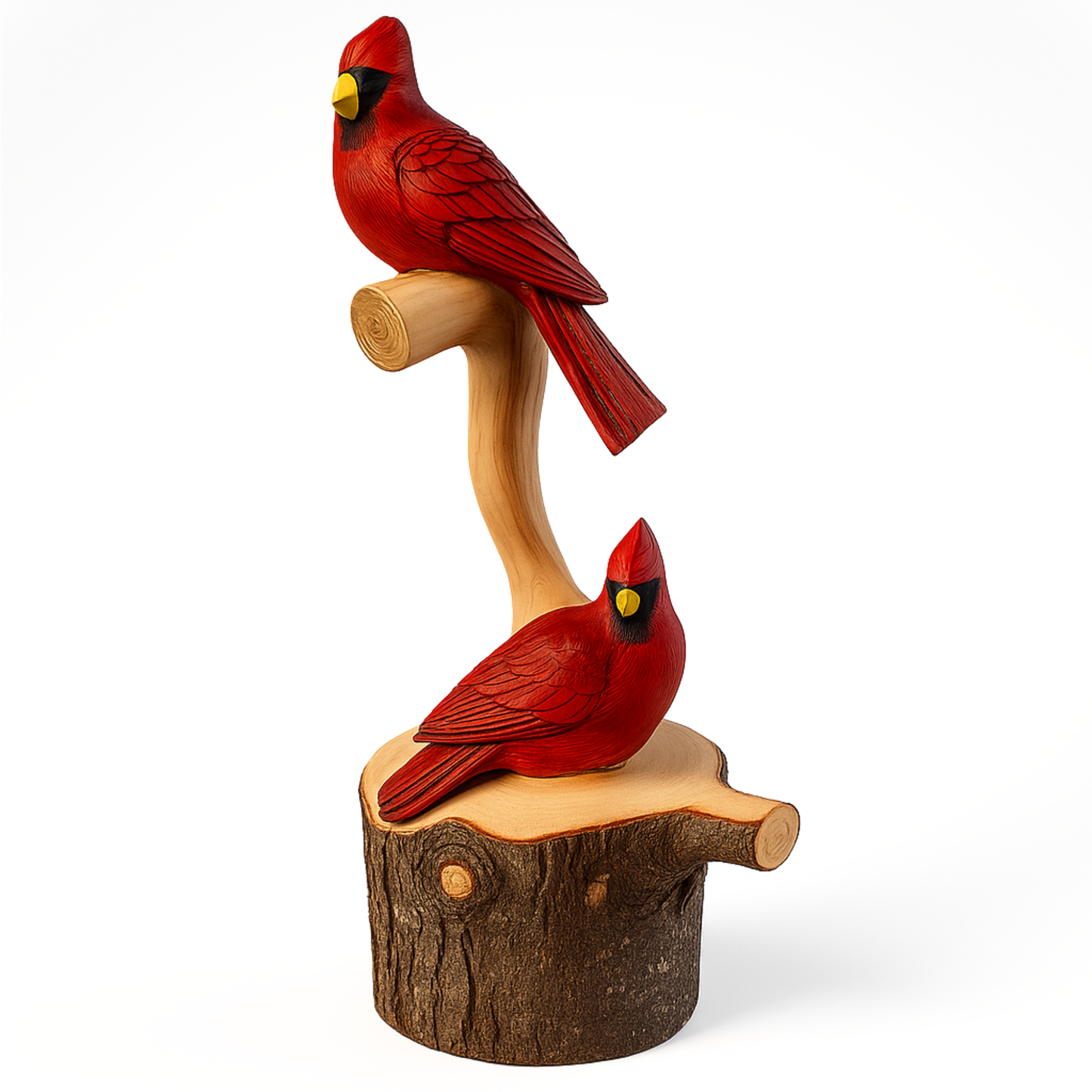 Handcarved Cedar Double Birds on Perch – Custom Chainsaw Carving – Rustic Wildlife Décor – Cardinal, Owl, Blue Jay, or Eagle Sculpture