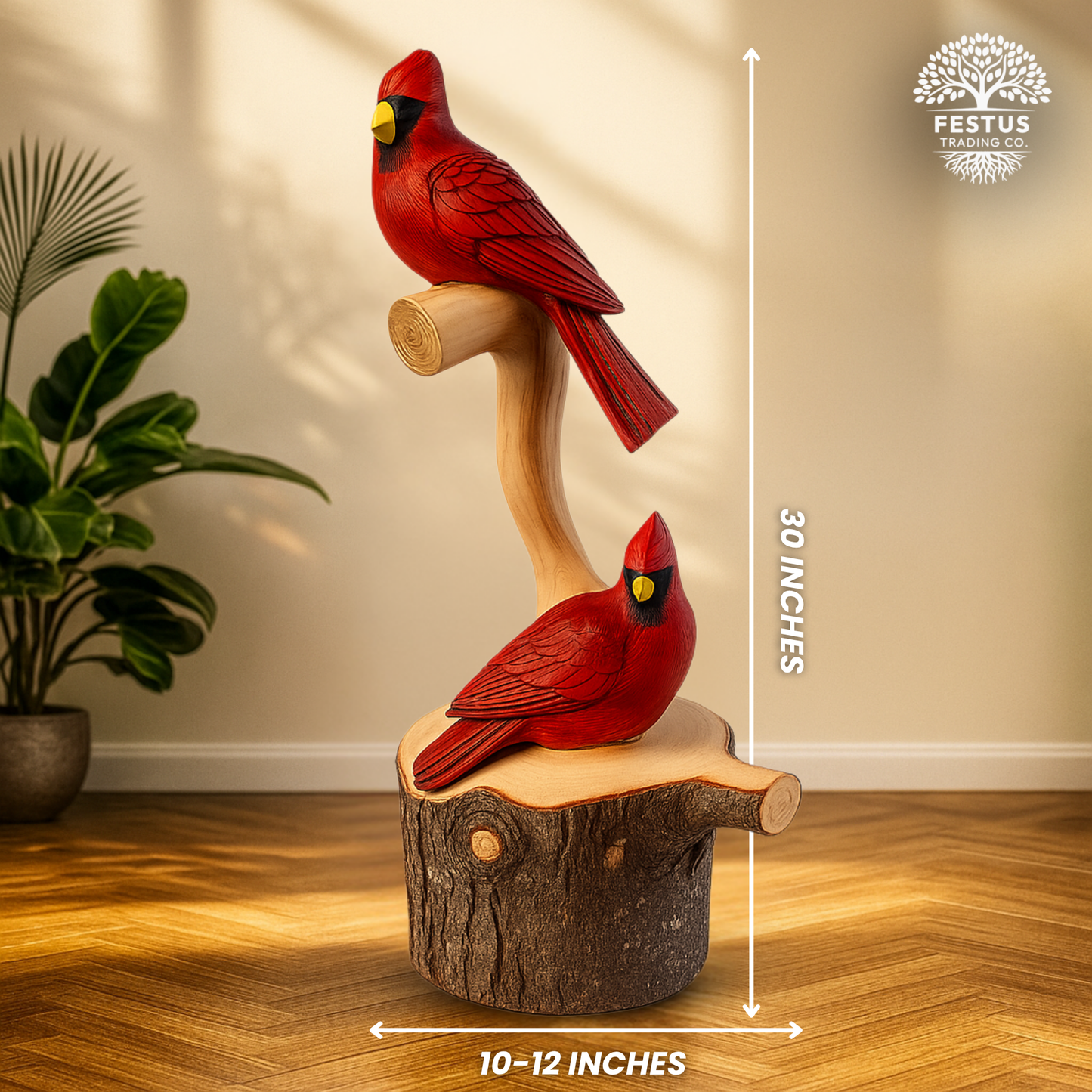 Handcarved Cedar Double Birds on Perch – Custom Chainsaw Carving – Rustic Wildlife Décor – Cardinal, Owl, Blue Jay, or Eagle Sculpture