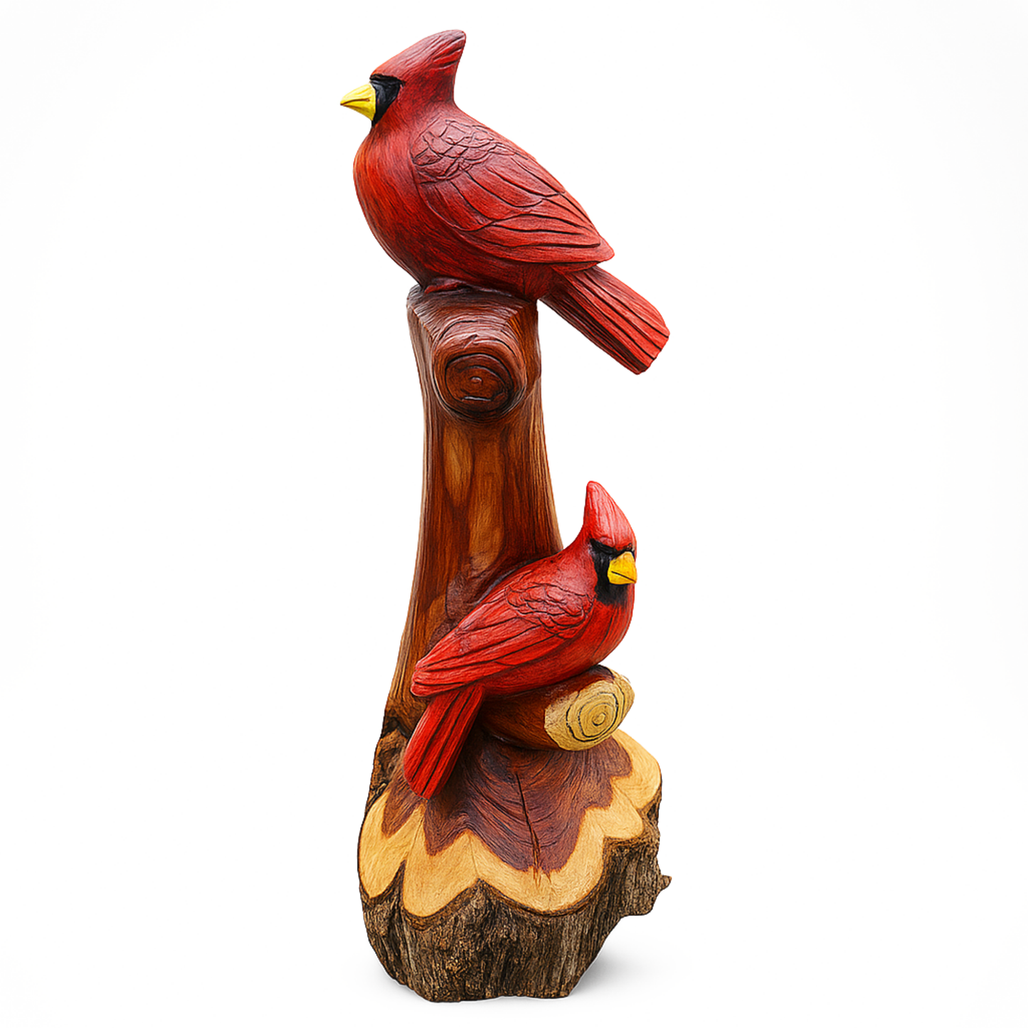 Handcarved Cedar Double Birds on Perch – Custom Chainsaw Carving – Rustic Wildlife Décor – Cardinal, Owl, Blue Jay, or Eagle Sculpture
