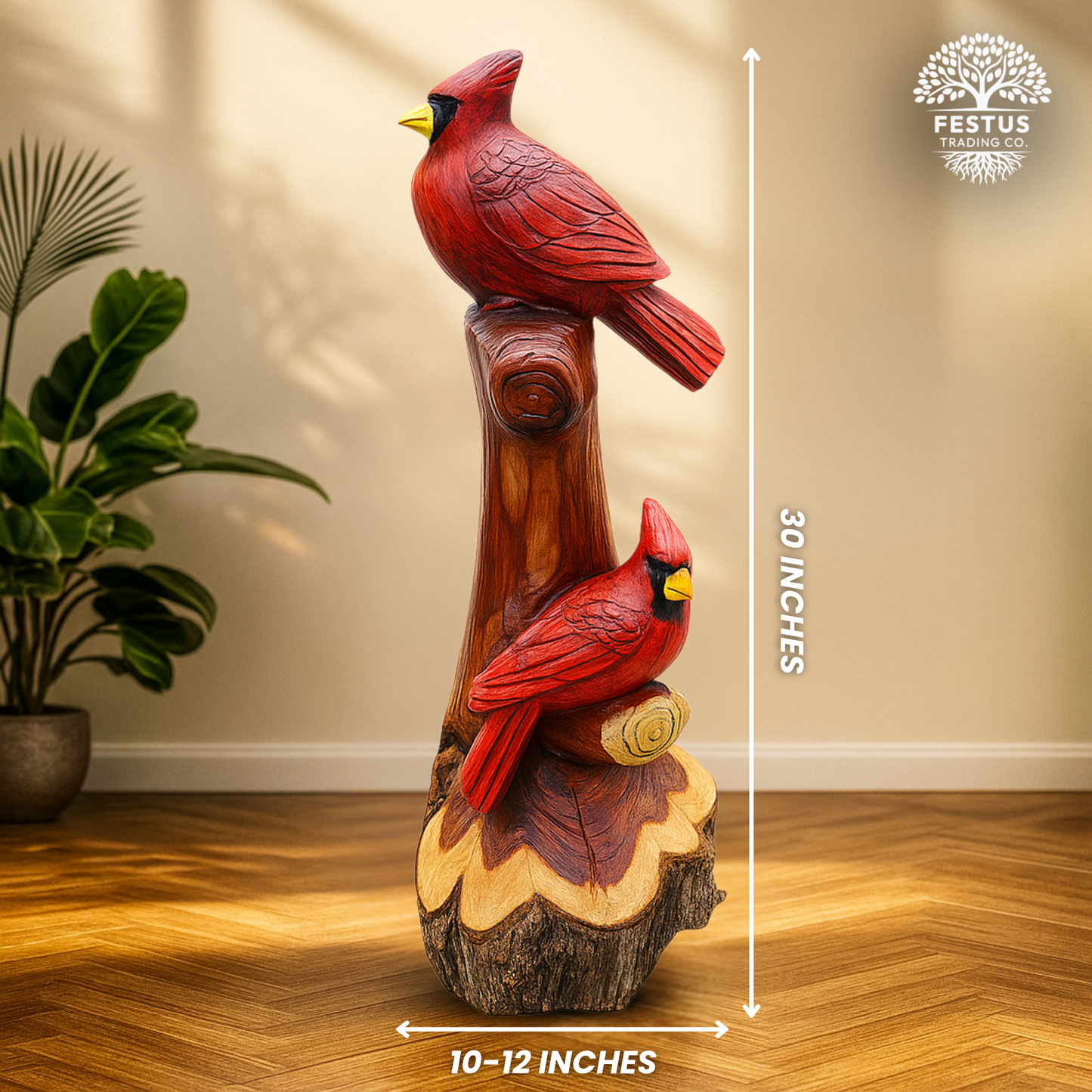 Handcarved Cedar Double Birds on Perch – Custom Chainsaw Carving – Rustic Wildlife Décor – Cardinal, Owl, Blue Jay, or Eagle Sculpture