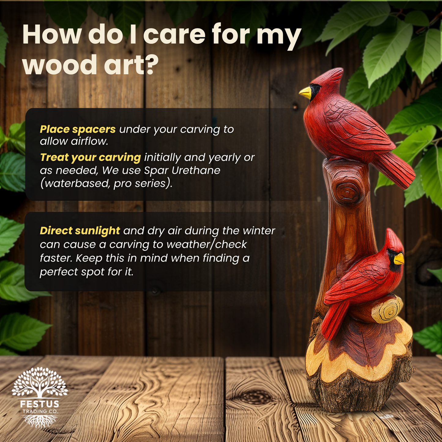 Handcarved Cedar Double Birds on Perch – Custom Chainsaw Carving – Rustic Wildlife Décor – Cardinal, Owl, Blue Jay, or Eagle Sculpture