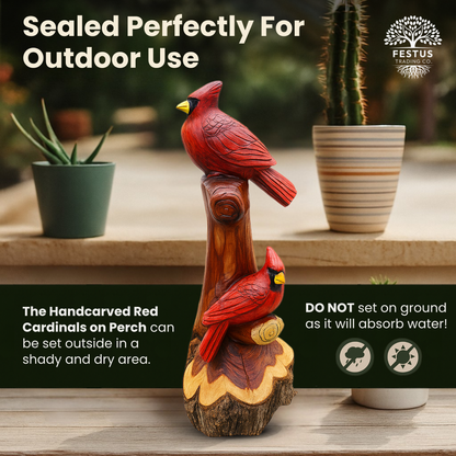 Handcarved Cedar Double Birds on Perch – Custom Chainsaw Carving – Rustic Wildlife Décor – Cardinal, Owl, Blue Jay, or Eagle Sculpture