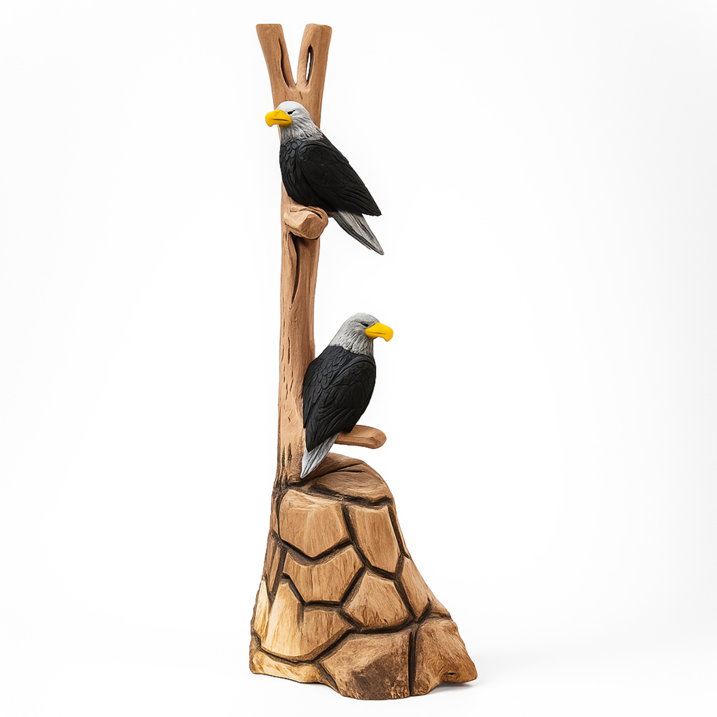 Handcarved Cedar Double Birds on Perch – Custom Chainsaw Carving – Rustic Wildlife Décor – Cardinal, Owl, Blue Jay, or Eagle Sculpture