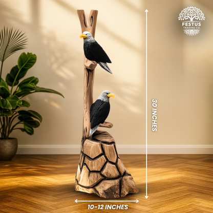 Handcarved Cedar Double Birds on Perch – Custom Chainsaw Carving – Rustic Wildlife Décor – Cardinal, Owl, Blue Jay, or Eagle Sculpture