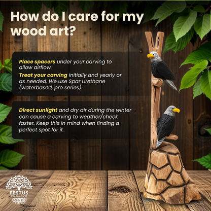 Handcarved Cedar Double Birds on Perch – Custom Chainsaw Carving – Rustic Wildlife Décor – Cardinal, Owl, Blue Jay, or Eagle Sculpture