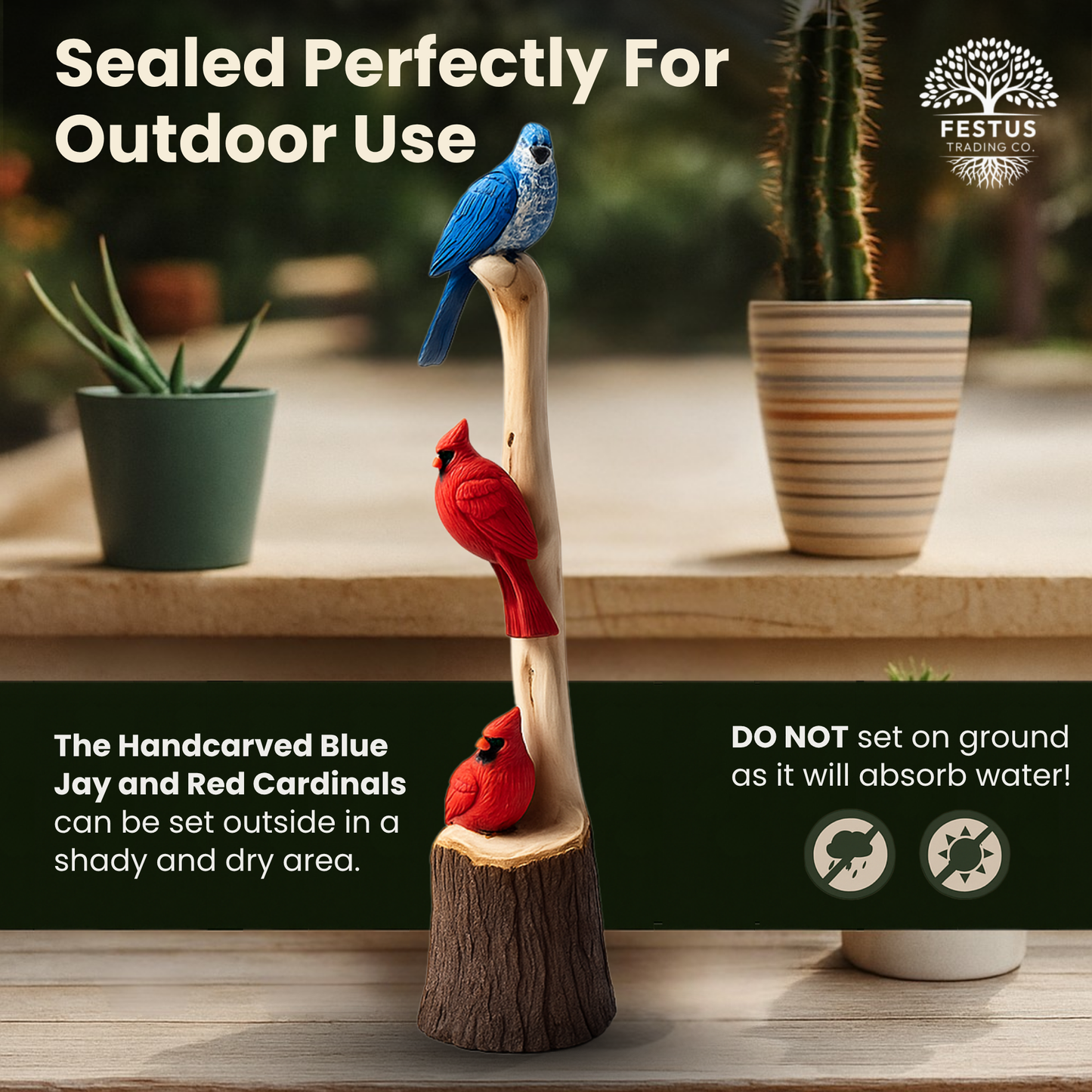 Handcarved Cedar Triple Birds on Perch – Custom Chainsaw Carving – Rustic Wildlife Décor – Cardinal, Owl, Blue Jay, or Eagle Sculpture