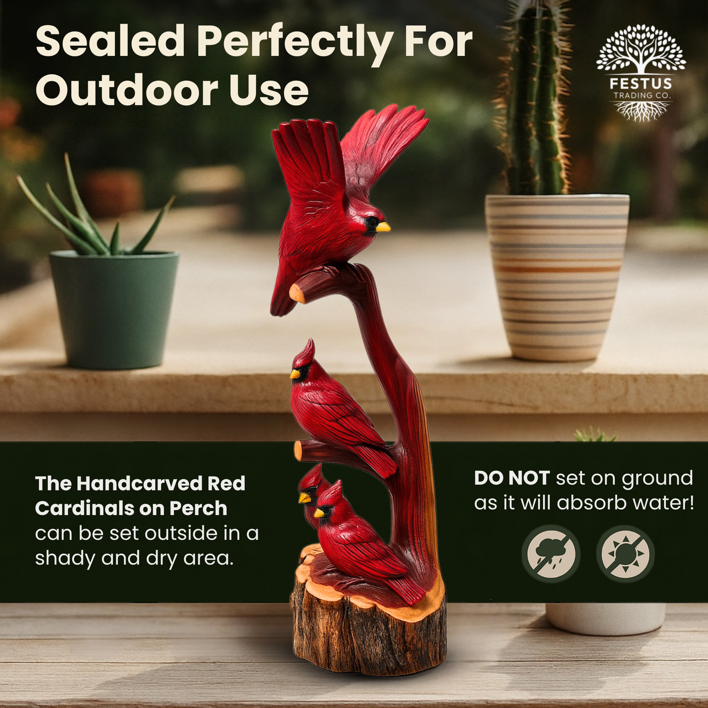 Handcarved Cedar Triple Birds on Perch – Custom Chainsaw Carving – Rustic Wildlife Décor – Cardinal, Owl, Blue Jay, or Eagle Sculpture