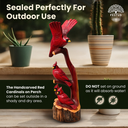 Handcarved Cedar Triple Birds on Perch – Custom Chainsaw Carving – Rustic Wildlife Décor – Cardinal, Owl, Blue Jay, or Eagle Sculpture