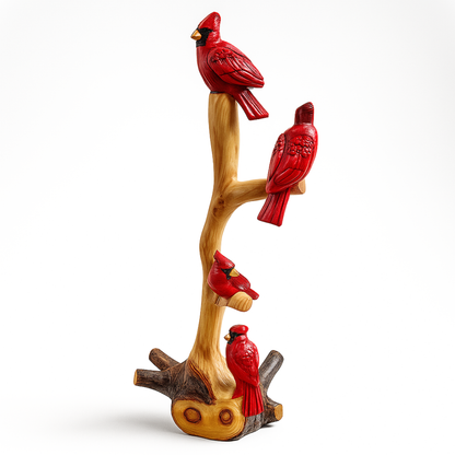 Quadruple Birds on Perch Cedar Chainsaw Carving – Handmade Rustic Cedar Wood Wildlife Décor – Outdoor Garden & Cabin Art