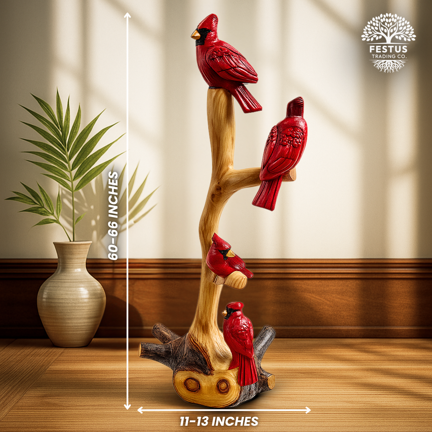 Quadruple Birds on Perch Cedar Chainsaw Carving – Handmade Rustic Cedar Wood Wildlife Décor – Outdoor Garden & Cabin Art