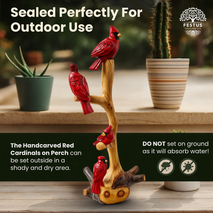 Quadruple Birds on Perch Cedar Chainsaw Carving – Handmade Rustic Cedar Wood Wildlife Décor – Outdoor Garden & Cabin Art