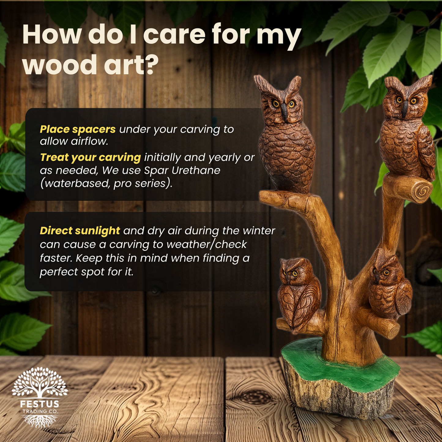 Quadruple Birds on Perch Cedar Chainsaw Carving – Handmade Rustic Cedar Wood Wildlife Décor – Outdoor Garden & Cabin Art