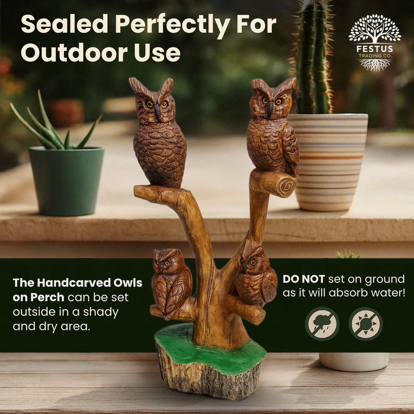 Quadruple Birds on Perch Cedar Chainsaw Carving – Handmade Rustic Cedar Wood Wildlife Décor – Outdoor Garden & Cabin Art