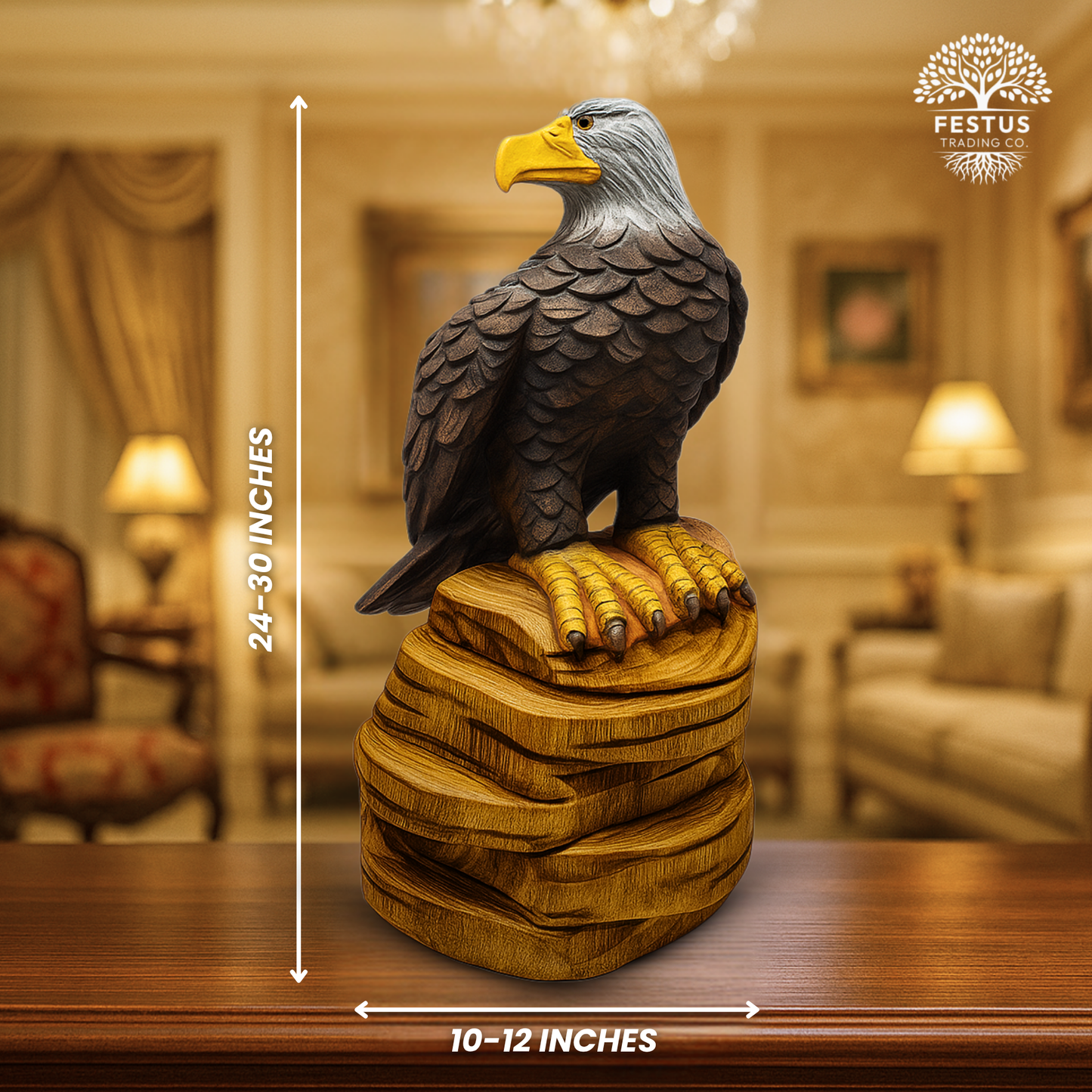 Solo Eagle Chainsaw Carving – Rustic Handmade Cedar Wood Eagle Statue – Wildlife Décor & Patriotic Gift