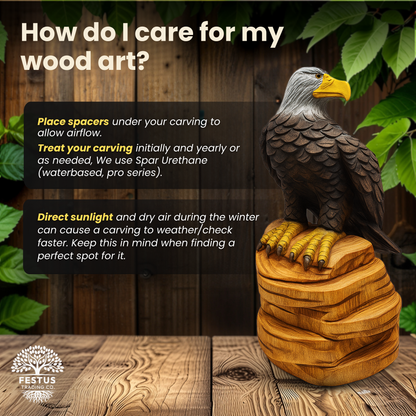 Solo Eagle Chainsaw Carving – Rustic Handmade Cedar Wood Eagle Statue – Wildlife Décor & Patriotic Gift