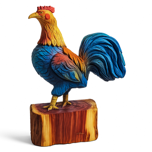 Running Rooster Chainsaw Carving – Handmade Cedar Wood Rooster Statue