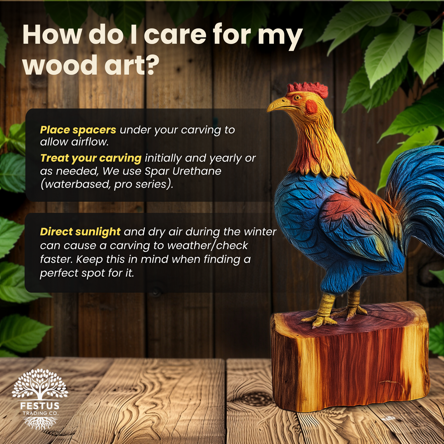 Running Rooster Chainsaw Carving – Handmade Cedar Wood Rooster Statue