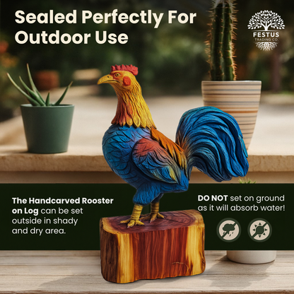 Running Rooster Chainsaw Carving – Handmade Cedar Wood Rooster Statue