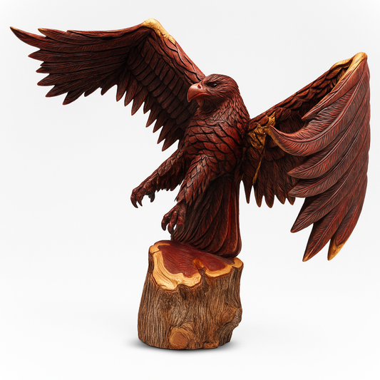 Landing Eagle Chainsaw Carving – Large 4.5-Foot Wingspan Cedar Wood Eagle Statue
