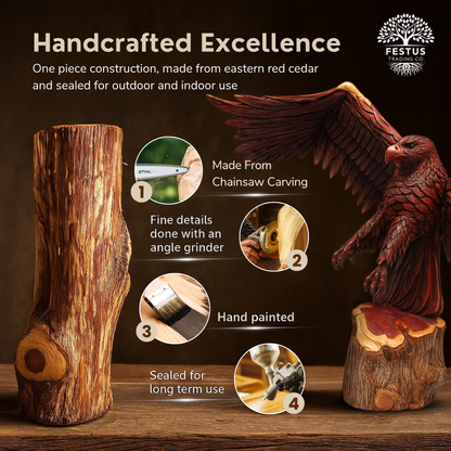 Landing Eagle Chainsaw Carving – Large 4.5-Foot Wingspan Cedar Wood Eagle Statue