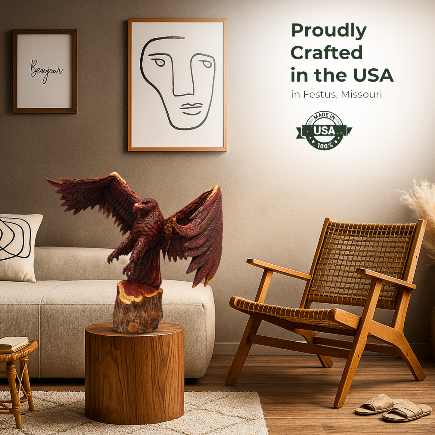 Landing Eagle Chainsaw Carving – Large 4.5-Foot Wingspan Cedar Wood Eagle Statue