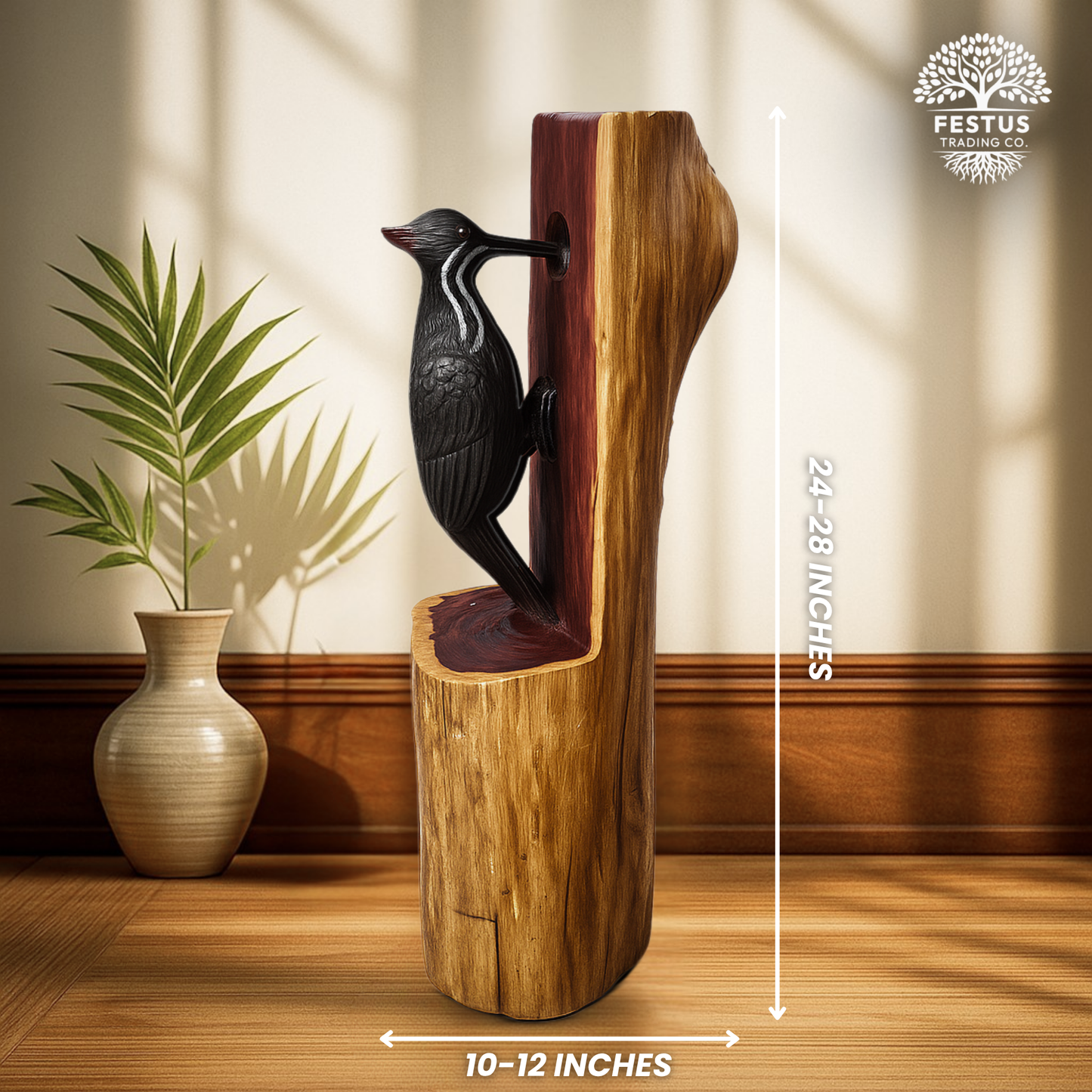 Pileated Woodpecker Chainsaw Carving – Rustic Handmade Cedar Woodpecker Statue – Wildlife Décor & Bird Lover Gift