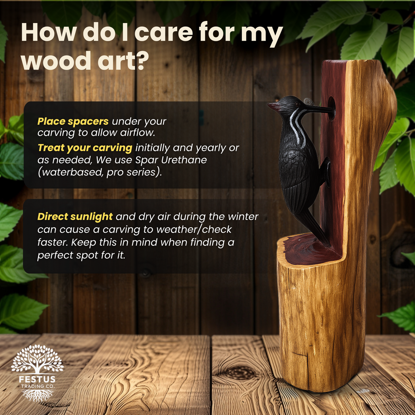 Pileated Woodpecker Chainsaw Carving – Rustic Handmade Cedar Woodpecker Statue – Wildlife Décor & Bird Lover Gift