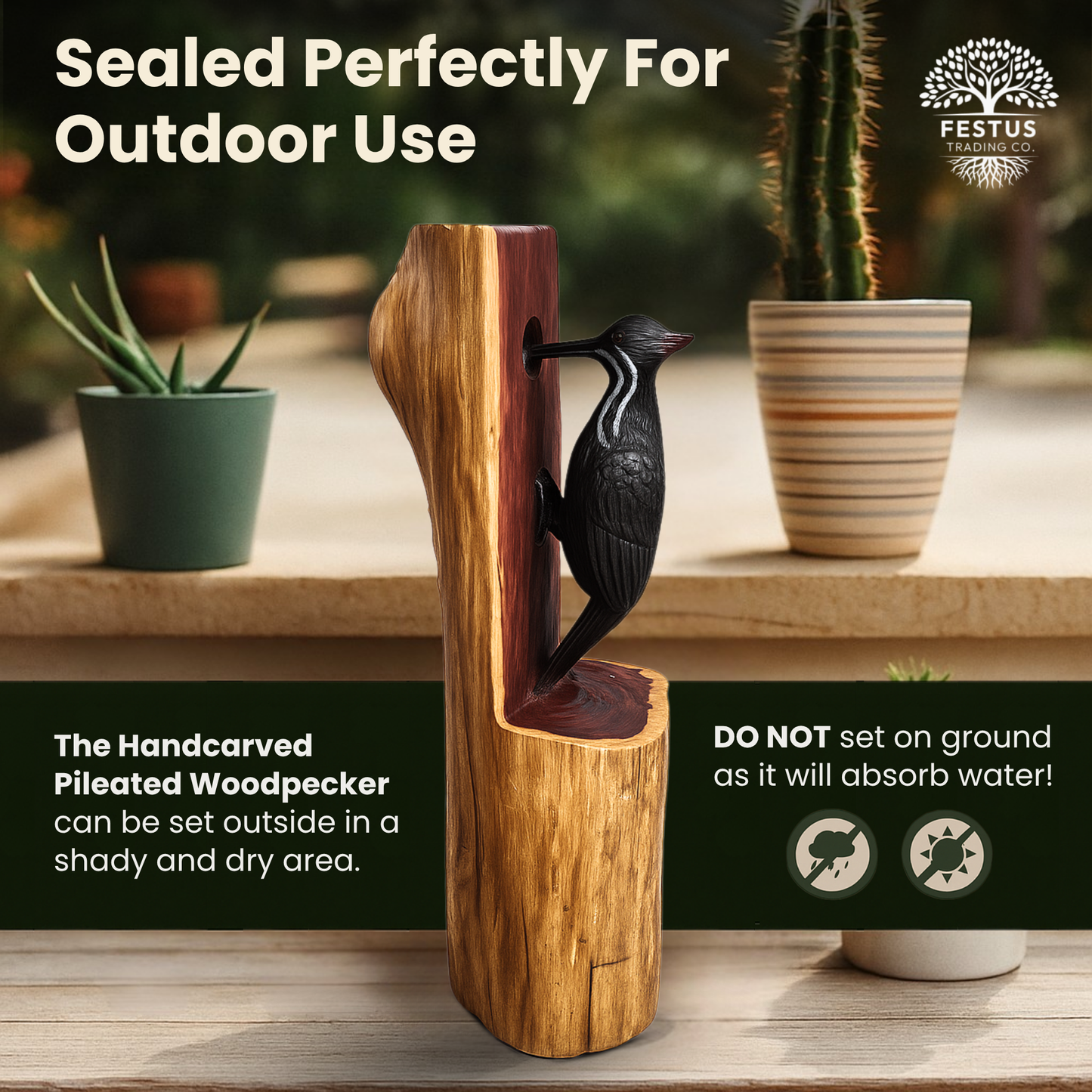 Pileated Woodpecker Chainsaw Carving – Rustic Handmade Cedar Woodpecker Statue – Wildlife Décor & Bird Lover Gift